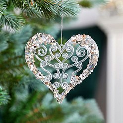 Corazón Acrílico con decoración colgante de lentejuelas., adornos colgantes del árbol de navidad, para regalo de fiesta decoración del hogar, corazón, 110x105 mm