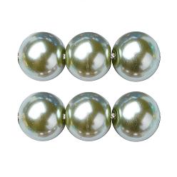 Vert Mer Moyen Brins de perles rondes en verre teinté écologique, Grade a, cordon en coton fileté, vert de mer moyen, 12mm, Trou: 0.7~1.1mm, Environ 34 pcs/chapelet, 15 pouce