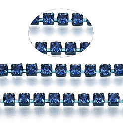 Zafiro Ligero Cadenas de strass de diamantes de imitación de hierro de electroforesis, cadenas de la taza del Rhinestone, con carrete, zafiro luz, ss 6.5, 2~2.1 mm, sobre 10 yardas / rodillo