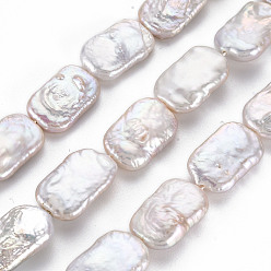 Seashell Color Natural Keshi Pearl Beads Strands, Cultured Freshwater Pearl, Rectangle, Seashell Color, 17~20x11~12x4~7mm, Hole: 0.6mm, about 20~21pcs/strand, 14.96 inch(38cm)