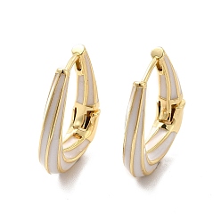 White Enamel Teardrop Hoop Earrings, Golden Brass Jewelry for Women, White, 24x21.5x5.5mm, Pin: 1mm