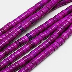 Фиолетовый Синтетических нитей бирюзовые бусы, Heishi бусы, окрашенные, Плоский круглый / диск, фиолетовые, 4x2 мм, отверстие : 1 мм, около 170 шт / нитка, 16 дюйм