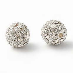 Crystal Alloy Beads, with Rhinestones, Grade A, Round, Silver Color Plated, Clear, Size: about 10mm in diameter hole: 2mm