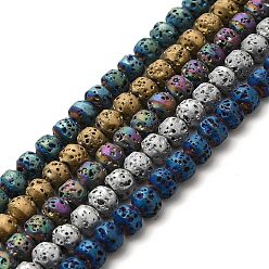 Couleur Mélangete Brins de perles de pierre de lave naturelle galvanisées, Toupie, couleur mixte, 4x5mm, Trou: 0.8mm, Environ 89~90 pcs/chapelet, 15.35~15.55 pouce (39~39.5 cm)