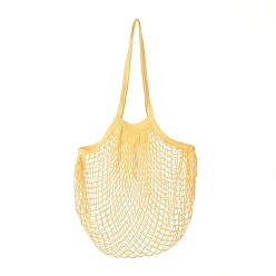 Yellow Portable Cotton Mesh Grocery Bags, Reusable Net Shopping Handbag, Yellow, 58.05cm, Bag: 35x38x1.8cm. 