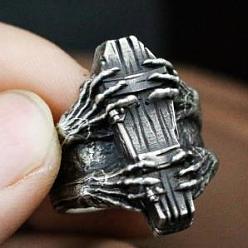 Plata Antigua 316 anillo de dedo de mano de esqueleto de acero inoxidable, Anillo de estilo gótico para hombres y mujeres., plata antigua, tamaño de EE. UU. 9 (18.9 mm)