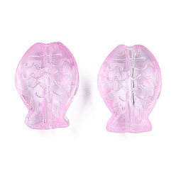 Pink Transparent Spray Painted Glass Beads, Fish, Pink, 14x10x5.5mm, Hole: 1mm