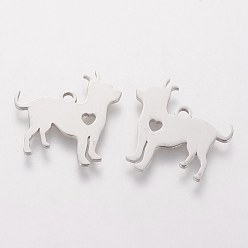 Stainless Steel Color 201 Stainless Steel Puppy Pendants, Silhouette Charms, Dog with Heart, Stainless Steel Color, 18x19x1.1mm, Hole: 1.5mm