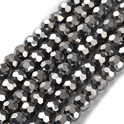 Silver Plated Electroplate Glass Bead Strands, Faceted(32 Facets), Round, Silver Plated, 6x5mm, Hole: 1mm, about 100pcs/strand, 21 inch