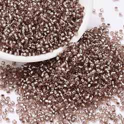 Rosy Brown Cylinder Seed Beads, Silver Lined, Round Hole, Uniform Size, Rosy Brown, 2x1.5mm, Hole: 0.8mm, about 40000pcs/bag, about 450g/bag