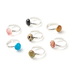 Смешанные камни Полукруглое регулируемое кольцо из смешанных натуральных и синтетических камней, твердое латунное кольцо для женщин, платина, размер США 6 1/2 (16.9 мм)