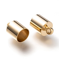 Real 24K Gold Plated Brass Cord Ends, End Caps, Long-Lasting Plated, Column, Real 24K Gold Plated, 11x7mm, Hole: 1.8mm, Inner Diameter: 6mm