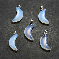 Opalite Opalite Pendants, Moon Charms, with Platinum Tone Brass Findings, 25~25.5x12x5.5mm, Hole: 6x2.5mm