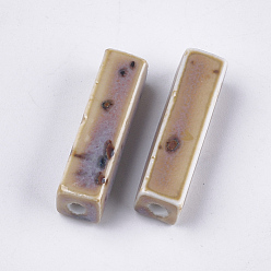 Bronze Perles en porcelaine manuelles, fantaisie porcelaine émaillée antique, cuboïde, tan, 23~29x7~10x7~10mm, Trou: 2.5~3mm