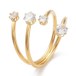 Oro Revestimiento de iones (ip) 304 anillo de brazalete abierto de múltiples líneas de acero inoxidable, anillo de diamantes con circonita cúbica, dorado, tamaño de EE. UU. 7 (17.3 mm)