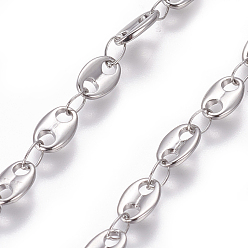 Stainless Steel Color 304 Stainless Steel Coffee Bean Chain, Soldered, Stainless Steel Color, 4.7mm, Links: 7.4x4.7x1.2mm