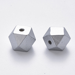 Silver Painted Natural Wood Beads, Polygon, Silver, 15.5x16x16mm, Hole: 3.5mm