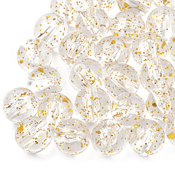 Oro Abalorios de acrílico transparentes, con polvo del brillo, rondo, oro, 10 mm, Agujero: 1.8 mm, sobre 960 unidades / 500 g