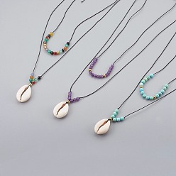 Pierre Mélangete Cauris perles perles pendentifs colliers ensembles, avec pierre naturelle mélangée et perles en laiton, 30.31 pouce (77 cm), 25.59 pouce (65 cm)