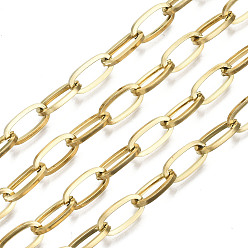 Real 18K Gold Plated 304 Stainless Steel Paperclip Chains, Drawn Elongated Cable Chains, with Spool, Unwelded, Oval, Real 18K Gold Plated, Link: 12x6x1.2mm, about 32.8 Feet(10m)/roll