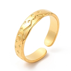 Real 18K Gold Plated Ion Plating(IP) 304 Stainless Steel Moon & Star Open Cuff Ring for Women, Real 18K Gold Plated, US Size 6 3/4(17.1mm)