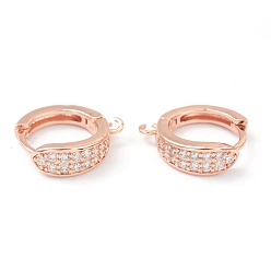 Rose Gold Brass Micro Pave Clear Cubic Zirconia Stud Earring Findings, with Loop, Long-Lasting Plated, Rose Gold, 17.5x15x5.5mm, Hole: 1mm