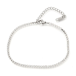 Clear 304 Stainless Steel Rhinestone Cup Chain Bracelets, with Lobster Claw Clasps, Stainless Steel Color, Clear, 8-3/8 inch(21.2cm)