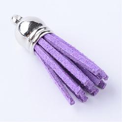 Medium Orchid Faux Suede Tassel Pendant Decorations, with CCB Plastic Cord Ends, Platinum, Medium Orchid, 35~37x10mm, Hole: 1.8mm
