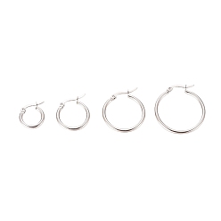 Stainless Steel Color 304 Stainless Steel Hoop Earrings for Women, Ring Shape, Mixed Size, Stainless Steel Color, 15~31x14~29x2mm, 12 Gauge, Pin: 1x0.8mm, 4pairs/set