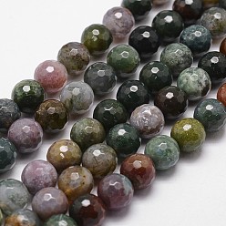 Indian Agate Natural Indian Agate Beads Strands, Faceted, Round, 6mm, Hole: 1mm, about 61pcs/strand, 14.9 inch~15.1 inch