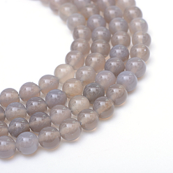 Grey Agate Round Natural Grey Agate Bead Strands, Grade A, 6mm, Hole: 1mm, about 65pcs/strand, 15.7 inch