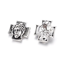 Antique Silver Tibetan Style Alloy Cross with Jesus Alloy Pendants for Easter Jewelry, Lead Free and Cadmium Free, Antique Silver, 23x21x6mm, Hole: 2mm