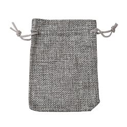 Gris Sacs en polyester imitation toile de jute sacs à cordon, pour noël, fête de mariage et emballage de bricolage, grises , 23x17 cm