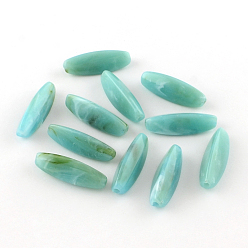 Turquoise Medio Perlas de imitación de piedras preciosas de acrílico de arroz, Cuentas ovales alargadas, medio turquesa, 28x9x9 mm, Agujero: 2 mm, sobre 400 unidades / 500 g