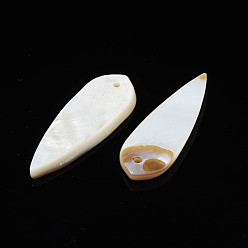 Seashell Color Natural Freshwater Shell Pendants, Teardrop, Seashell Color, 33~35x12~12.5x2.5~4mm, Hole: 1.5mm