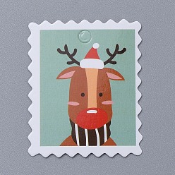 Colorful Christmas Reindeer/Stag Pattern Christmas Kraft Paper Tags, Gift Tags Hang Labels, for Arts Crafts Wedding Christmas Festival, Camel, 5x4x0.04cm, Hole: 4.5mm