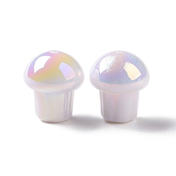 White UV Plating Rainbow Iridescent Opaque Acrylic Beads, Mushroom, White, 14.5x12.5mm, Hole: 1.6mm