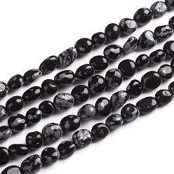 Obsidian Natural Snowflake Obsidian Beads Strands, Tumbled Stone, Nuggets, 6.5~9.5x5.5~7.5x3.5~5.5mm, Hole: 0.8mm, about 50pcs/Strand, 15.67 inch(39.8cm)