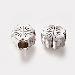 Antique Silver Tibetan Style European Beads, Large Hole Beads, Lead Free and Cadmium Free, Flower, Great for Mother's Day Gifts making, Antique Silver Color, Size: about 10mm long, 10mm wide, 6mm thick, hole: 4mm