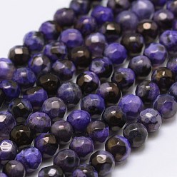 Purple Faceted Natural Fire Crackle Agate Beads Strands, Round, Dyed & Heated, Purple, 4mm, Hole: 0.8mm, about 90~92pcs/strand, 14 inch(35.6cm)
