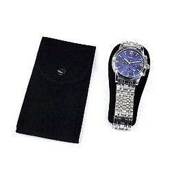 Negro Bolsa de almacenamiento de reloj de terciopelo rectangular, caja de reloj portátil color morandi, paquete individual de bolsa de joyería de terciopelo, negro, 13x7 cm