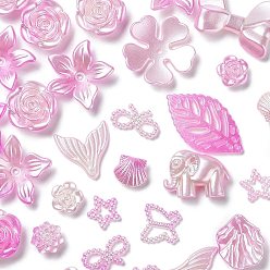 Rose Nacré Perles de résine opaques de couleur dégradée, fleur et feuille et papillon, formes mixtes, perle rose, 11.5~20x11.5~30x2~7mm, Trou: 1.4~1.8mm