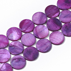 Dark Violet Freshwater Shell Beads Strands, Dyed, Flat Round, Dark Violet, 19.5~20.5x2.5~3.5mm, Hole: 1mm, about 20pcs/Strand, 15.63 inch~16.02 inch