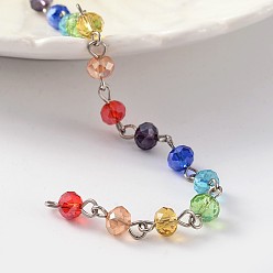 Colorful Platinum Tone Iron Handmade Glass Beaded Chains, Unwelded, For Necklaces Bracelets Making, Colorful, 39.3 inch