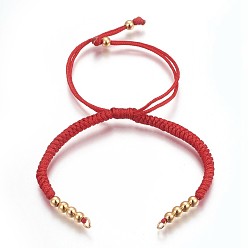 Red Nylon Cord Braided Bead Bracelets Making, with Brass Beads, Long-Lasting Plated, Real 24K Gold Plated, Red, 10-1/4 inch(26cm)~11-5/8 inch(29.6cm)
