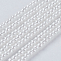 Белый Круглые бусины из экологически чистого окрашенного стекла с жемчугом, класс А, хлопковый шнур , белые, 3~3.5 мм, отверстие : 0.7~1.1 мм, около 135 шт / нитка, 15 дюйм