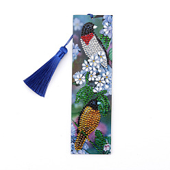 Bird DIY Diamond Painting Stickers Kits For Bookmark Making, with Diamond Painting Stickers, Resin Rhinestones, Diamond Sticky Pen, Tassel, Tray Plate and Glue Clay, Rectangle, Bird Pattern, 210x60mm
