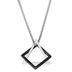 Gunmetal & Platine 304 collier pendentif triangle et losange en acier inoxydable avec chaînes vénitiennes, bijoux de hanche punk pour femmes, gris anthracite & platine, 25.20 pouce (64 cm)