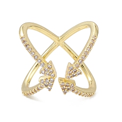 Настоящее золото 18K Кубический цирконий крест-накрест со стрелкой открытое кольцо-манжета, украшения из латуни для женщин, без свинца и без кадмия, реальный 18 k позолоченный, внутренний диаметр: 16~16.5 мм