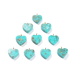 Turquoise Synthétique Pendentifs turquoise synthétiques, avec boucle en fer doré clair, charmes de coeur, 17x16x3.5~6mm, Trou: 1.5mm